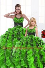 Sleeveless Organza Floor Length Lace Up Sweet 16 Quinceanera Dress in with Beading and Appliques and Ruffles