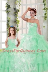 Ruffled Apple Green Sleeveless Organza Lace Up Quinceanera Gown for Military Ball and Sweet 16 and Quinceanera