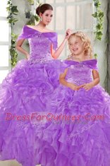 Purple Strapless Lace Up Beading and Ruffles Quinceanera Dresses Sleeveless