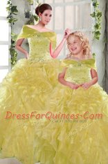 Wonderful Yellow Lace Up Strapless Beading and Ruffles Sweet 16 Dress Organza Sleeveless