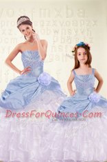 Dynamic Ruffled Light Blue Sleeveless Organza and Taffeta Lace Up Sweet 16 Dresses for Military Ball and Sweet 16 and Quinceanera