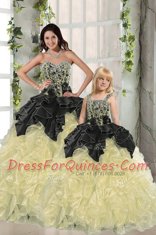 Stylish Ball Gowns Vestidos de Quinceanera Light Yellow Sweetheart Organza Sleeveless Floor Length Lace Up