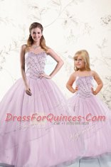 Lilac Sweet 16 Quinceanera Dress Military Ball and Sweet 16 and Quinceanera and For with Beading Sweetheart Sleeveless Lace Up