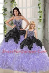 Affordable Beading and Ruffles Sweet 16 Dress Lavender Lace Up Sleeveless Floor Length