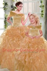 Strapless Sleeveless Lace Up Quince Ball Gowns Orange Organza