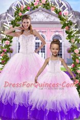 Dramatic Multi-color Ball Gowns Tulle Sweetheart Sleeveless Beading Floor Length Lace Up 15th Birthday Dress