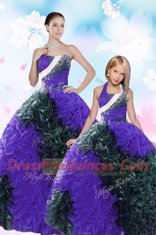Sequins Pick Ups Floor Length Ball Gowns Sleeveless Multi-color Quinceanera Gown Lace Up