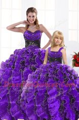 Free and Easy Black And Purple Sleeveless Organza Lace Up Ball Gown Prom Dress for Military Ball and Sweet 16 and Quinceanera