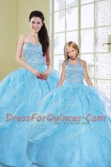 Floor Length Lace Up Sweet 16 Dresses Baby Blue for Military Ball and Sweet 16 and Quinceanera with Beading and Sequins