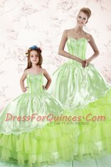 Sleeveless Floor Length Embroidery and Ruffled Layers Lace Up Sweet 16 Quinceanera Dress with Yellow Green Sleeveless Floor Length Embroidery and Ruffled Layers Lace Up Sweet 16 Quinceanera Dress with Yellow Green