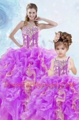 Sleeveless Floor Length Beading and Ruffles and Sequins Lace Up Ball Gown Prom Dress with Multi-color