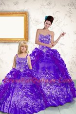 Graceful Strapless Sleeveless 15th Birthday Dress Floor Length Beading and Embroidery and Pick Ups Purple Taffeta
