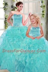Amazing Ball Gowns Quince Ball Gowns Turquoise Sweetheart Organza Sleeveless Floor Length Lace Up