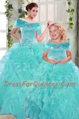 Amazing Ball Gowns Quince Ball Gowns Turquoise Sweetheart Organza Sleeveless Floor Length Lace Up