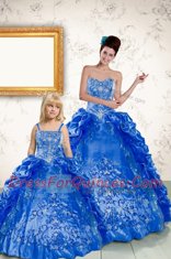 Royal Blue Ball Gowns Sweetheart Sleeveless Taffeta Floor Length Lace Up Beading and Embroidery and Pick Ups 15th Birthday Dress