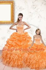 Suitable Pick Ups Ball Gowns Sweet 16 Dress Orange Sweetheart Organza Sleeveless Floor Length Lace Up