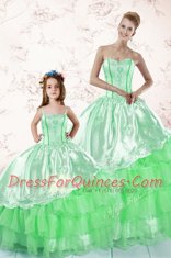 Flirting Ruffled Green Sleeveless Organza Lace Up Quinceanera Gown for Military Ball and Sweet 16 and Quinceanera