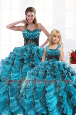 Stylish Sweetheart Sleeveless Lace Up Vestidos de Quinceanera Aqua Blue Organza