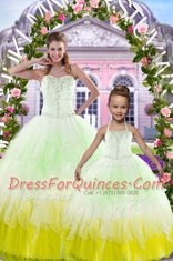 Extravagant Sleeveless Tulle Floor Length Lace Up Ball Gown Prom Dress in Multi-color with Beading