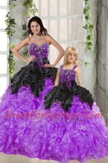 High Class Floor Length Black And Purple Quinceanera Gowns Sweetheart Sleeveless Lace Up