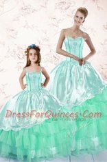 Sweet Ruffled Floor Length Apple Green Quinceanera Dress Sweetheart Long Sleeves Lace Up