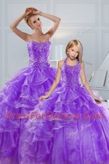 Ruffled Sweetheart Sleeveless Lace Up 15 Quinceanera Dress Lavender Organza