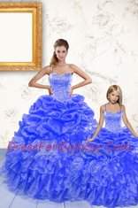Royal Blue Lace Up Quinceanera Gown Beading and Ruffles and Pick Ups Sleeveless Floor Length