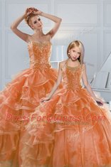 Ruffled Orange Sleeveless Organza Lace Up Ball Gown Prom Dress for Military Ball and Sweet 16 and Quinceanera