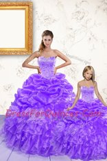 High Quality Pick Ups Ball Gowns Quinceanera Dresses Lavender Sweetheart Organza Sleeveless Floor Length Lace Up