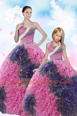 Artistic Floor Length Lace Up Quinceanera Gown Multi-color for Military Ball and Sweet 16 and Quinceanera with Sequins and Pick Ups