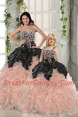 Fitting Sweetheart Sleeveless Organza 15 Quinceanera Dress Beading and Ruffles Lace Up