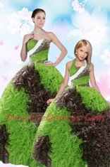 Green Strapless Lace Up Beading and Sequins Quince Ball Gowns Sleeveless