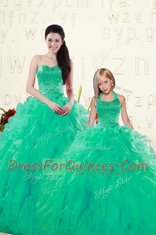Hot Sale Sweetheart Sleeveless Sweet 16 Dresses Floor Length Beading and Ruffles Turquoise Organza