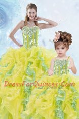 Multi-color Organza Lace Up Sweetheart Sleeveless Floor Length Quinceanera Dresses Beading and Ruffles and Sequins