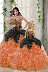 Shining Orange Red Ball Gowns Beading and Ruffles Vestidos de Quinceanera Lace Up Organza Sleeveless Floor Length
