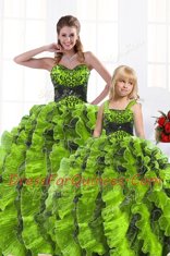 Graceful Olive Green Lace Up Quinceanera Dress Beading and Appliques and Ruffles Sleeveless Floor Length