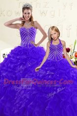 Sweetheart Sleeveless Organza Sweet 16 Quinceanera Dress Beading and Ruffles Lace Up