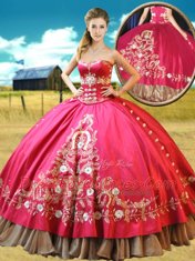 Dramatic Four Piece Floor Length Lace Up Sweet 16 Dresses Hot Pink for Military Ball and Sweet 16 and Quinceanera with Beading and Embroidery
