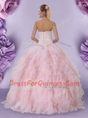 Elegant Baby Pink Ball Gowns Tulle Sweetheart Sleeveless Beading and Lace and Ruffles Floor Length Lace Up Quinceanera Gowns