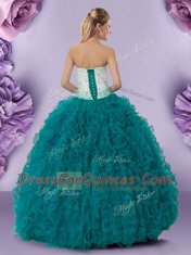 Ball Gowns Sweet 16 Dresses Teal Sweetheart Tulle Sleeveless Floor Length Lace Up