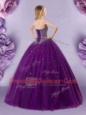 Discount Dark Purple Lace Up Sweetheart Beading Quinceanera Dresses Tulle Sleeveless
