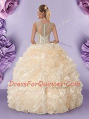 Glorious Straps Beading and Ruffles Sweet 16 Quinceanera Dress Champagne Zipper Sleeveless Floor Length