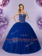 Sweetheart Sleeveless Lace Up 15 Quinceanera Dress Royal Blue Tulle