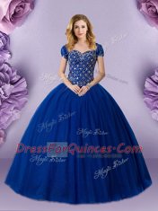 Sweetheart Sleeveless Lace Up 15 Quinceanera Dress Royal Blue Tulle