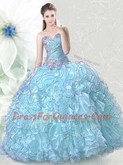 Affordable Light Blue Quinceanera Dresses Military Ball and Sweet 16 and Quinceanera and For with Beading and Ruffles Sweetheart Sleeveless Lace Up