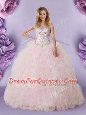 Stunning Baby Pink Scoop Lace Up Lace Quinceanera Dresses Sleeveless