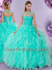 Admirable Floor Length Apple Green Ball Gown Prom Dress Scoop Sleeveless Lace Up