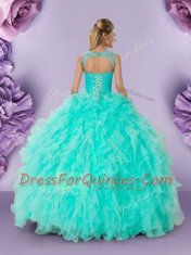 Admirable Floor Length Apple Green Ball Gown Prom Dress Scoop Sleeveless Lace Up