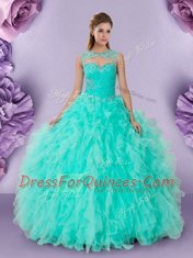 Admirable Floor Length Apple Green Ball Gown Prom Dress Scoop Sleeveless Lace Up
