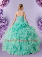 Apple Green Organza Lace Up Ball Gown Prom Dress Sleeveless Floor Length Beading and Ruffles and Pick Ups